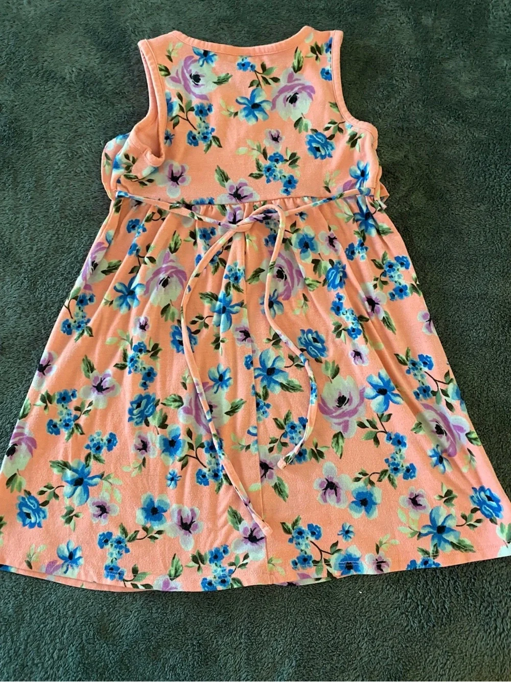 Justice Peach Floral Ruffle Tank Dress with Blue & Purple Blooms